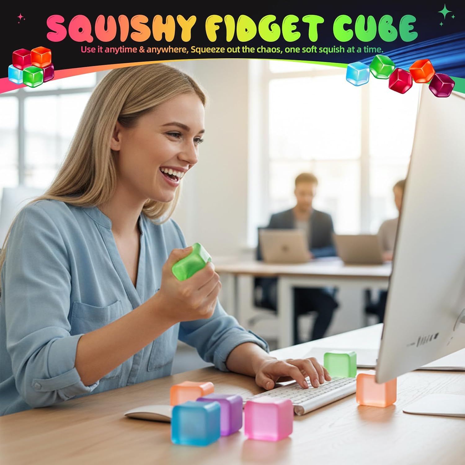 Stress Cube Squishy Fidget Toys, Cube Sensory Stress Balls for Adults Squeeze Toy for Classroom Prizes Party Favors (Purple)